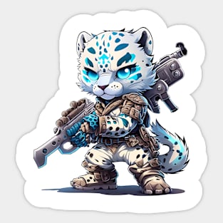 Armored Cute Snow Leopard Holding a Riffle Sticker